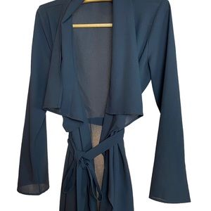 Black Semi-Sheer Lightweight Flowy Cardigan L with Belt